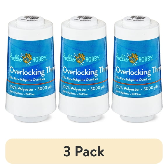 (3 pack) Hello Hobby Off-White 100% Polyester Overlocking Thread, 3000 Yards