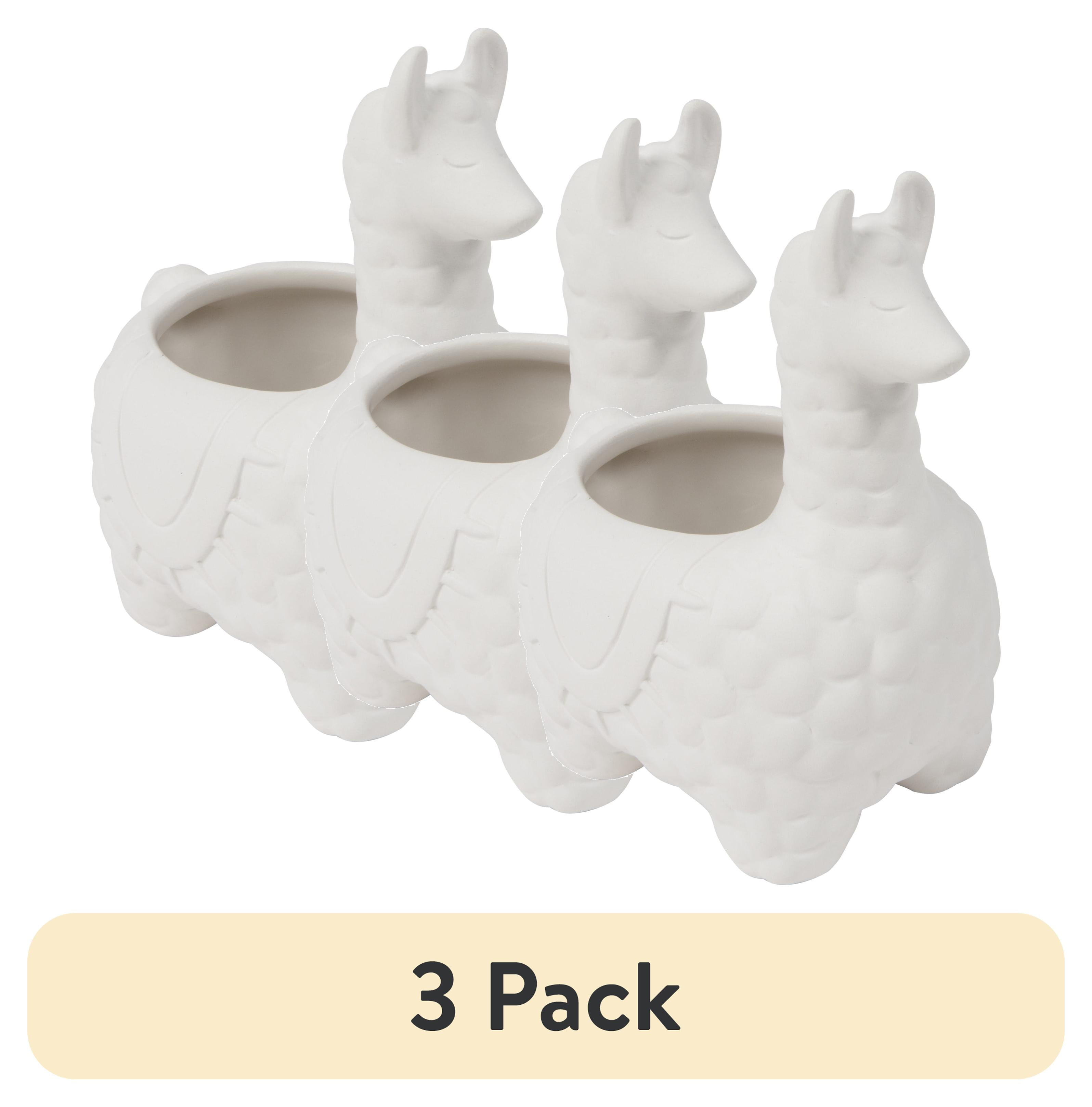 (3 pack) Hello Hobby Paintable Ceramic Llama Planter, White 5"