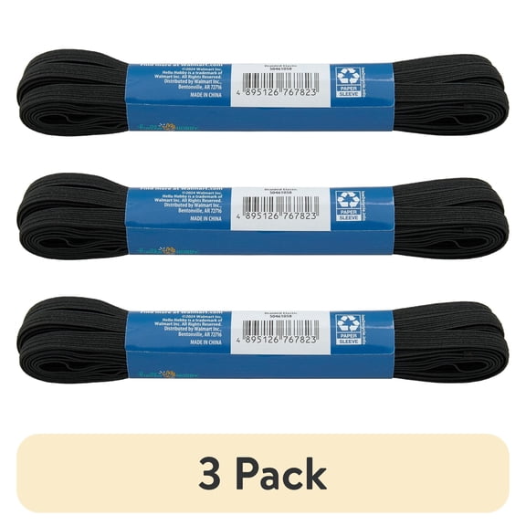 (3 pack) Hello Hobby 1/4 Inch Sewing & Craft Elastic Black 8 Yard