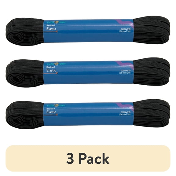 (3 pack) Hello Hobby 1/4 Inch Sewing & Craft Elastic Black 8 Yard