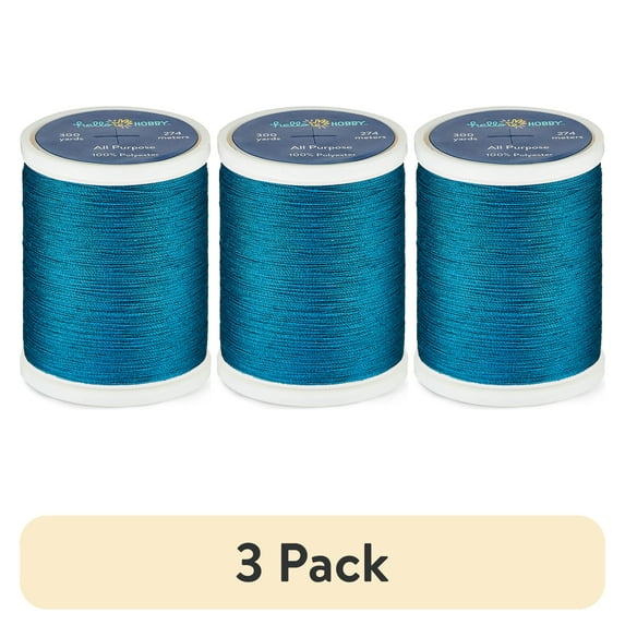 (3 pack) Hello Hobby Peacock Blue 100% Polyester All Purpose Thread, 300 Yards