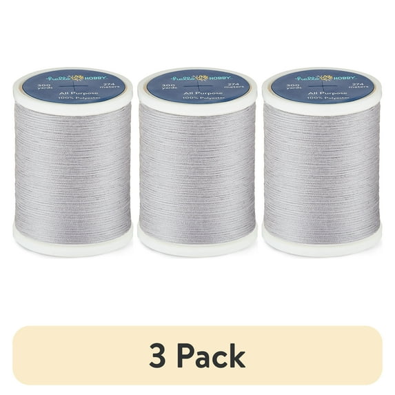 (3 pack) Hello Hobby Pewter Gray 100% Polyester All Purpose Thread, 300 Yards