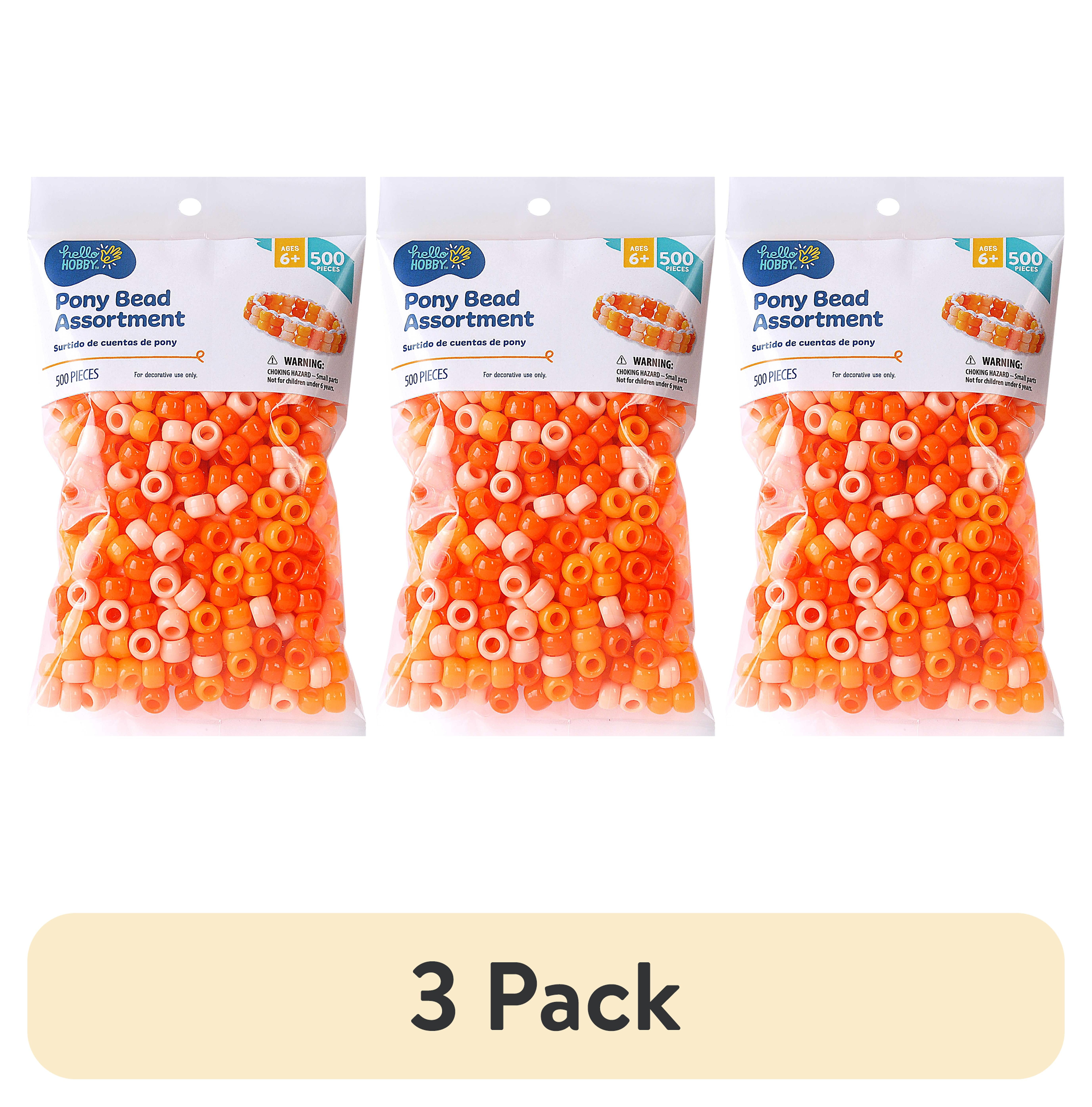 (3 pack) Hello Hobby Pony Bead Mix, Orange, 500 Pieces, Plastic Craft ...