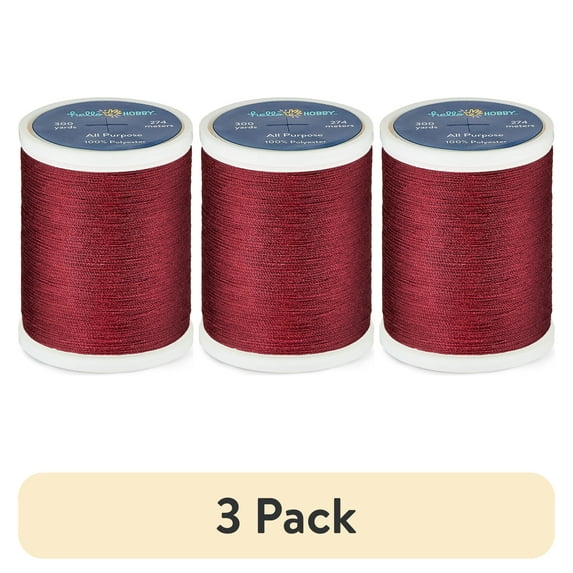 (3 pack) Hello Hobby Port Red 100% Polyester All Purpose Thread, 300 Yards