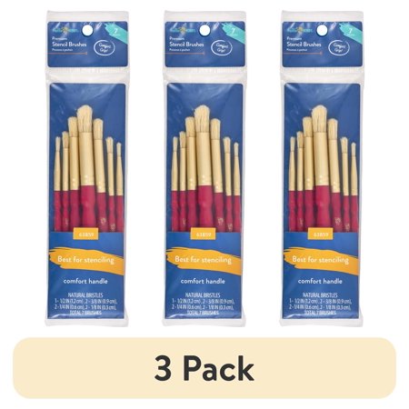 (3 pack) Hello Hobby Premium Stencil Brush Set, 7 Pieces, Multicolor