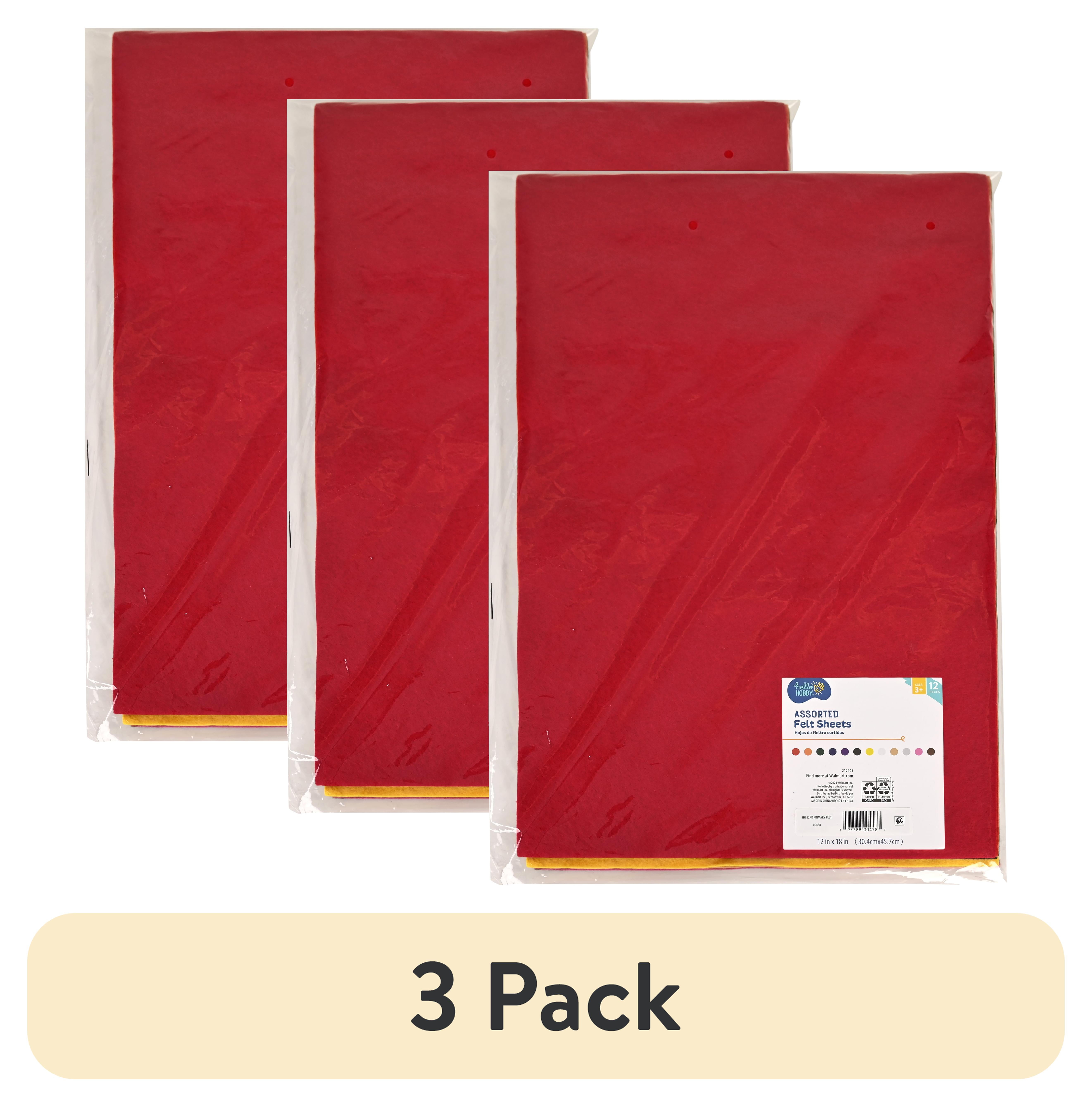 (3 pack) Hello Hobby Primary Multicolor Felt Sheets, 12 Pack for Sewing and Crafts