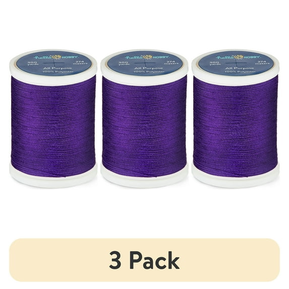 (3 pack) Hello Hobby Purple 100% Polyester All Purpose Thread, 300 Yards