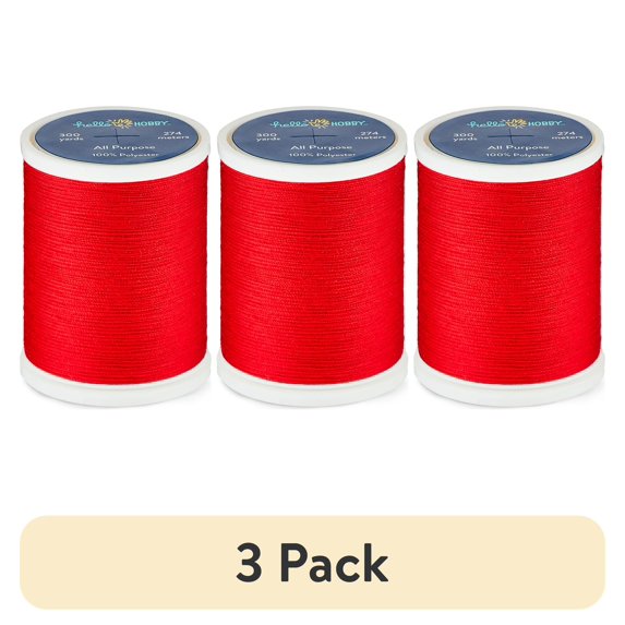 (3 pack) Hello Hobby Red 100% Polyester All Purpose Thread, 300 Yards