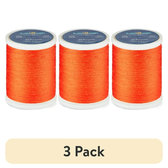 (3 pack) Hello Hobby Red Orange 100% Polyester All Purpose Thread, 300 Yards
