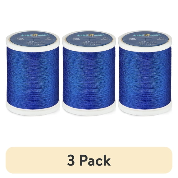 (3 pack) Hello Hobby Royal Blue 100% Polyester All Purpose Thread, 300 Yards