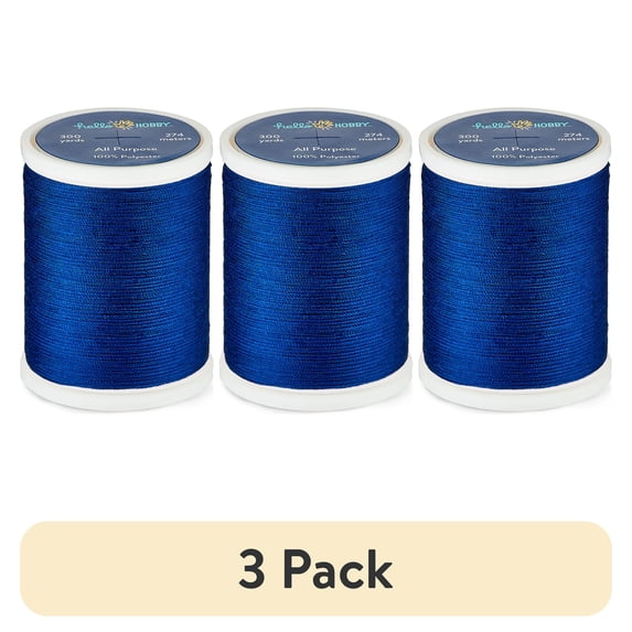 (3 pack) Hello Hobby Sea Blue 100% Polyester All Purpose Thread, 300 Yards