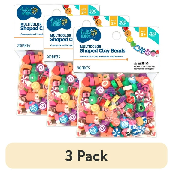 (3 pack) Hello Hobby Shaped Clay Beads for Bracelets & Jewelry Making, 200 Pieces