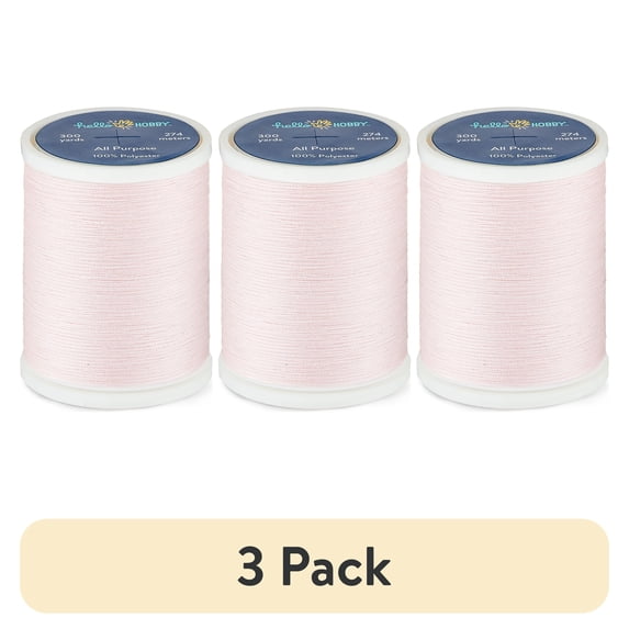 (3 pack) Hello Hobby Shell Pink 100% Polyester All Purpose Thread, 300 Yards