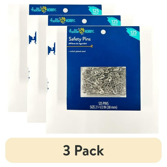 (3 pack) Hello Hobby Silver Safety Pins 125 Count,  Size 2, Nickel-Plated Steel