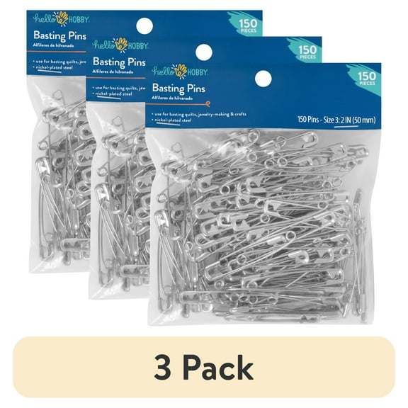 (3 pack) Hello Hobby Size 3 Steel Silver Basting Pins (150 Count)