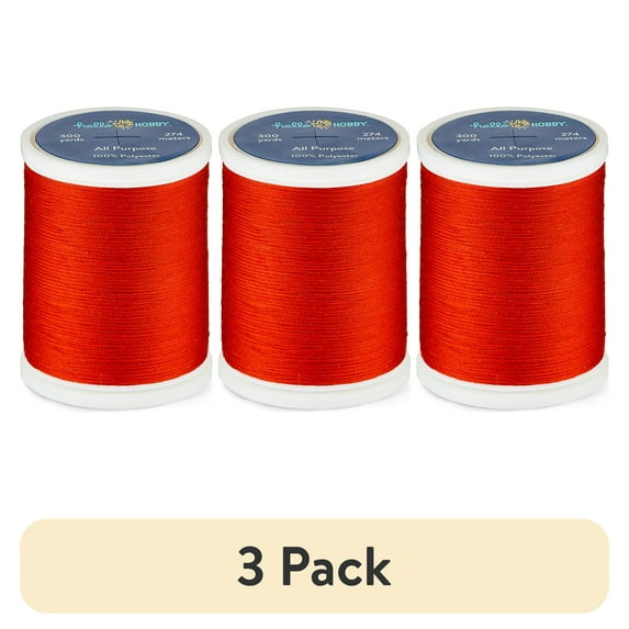 (3 pack) Hello Hobby Spanish Red 100% Polyester All Purpose Thread, 300 Yards