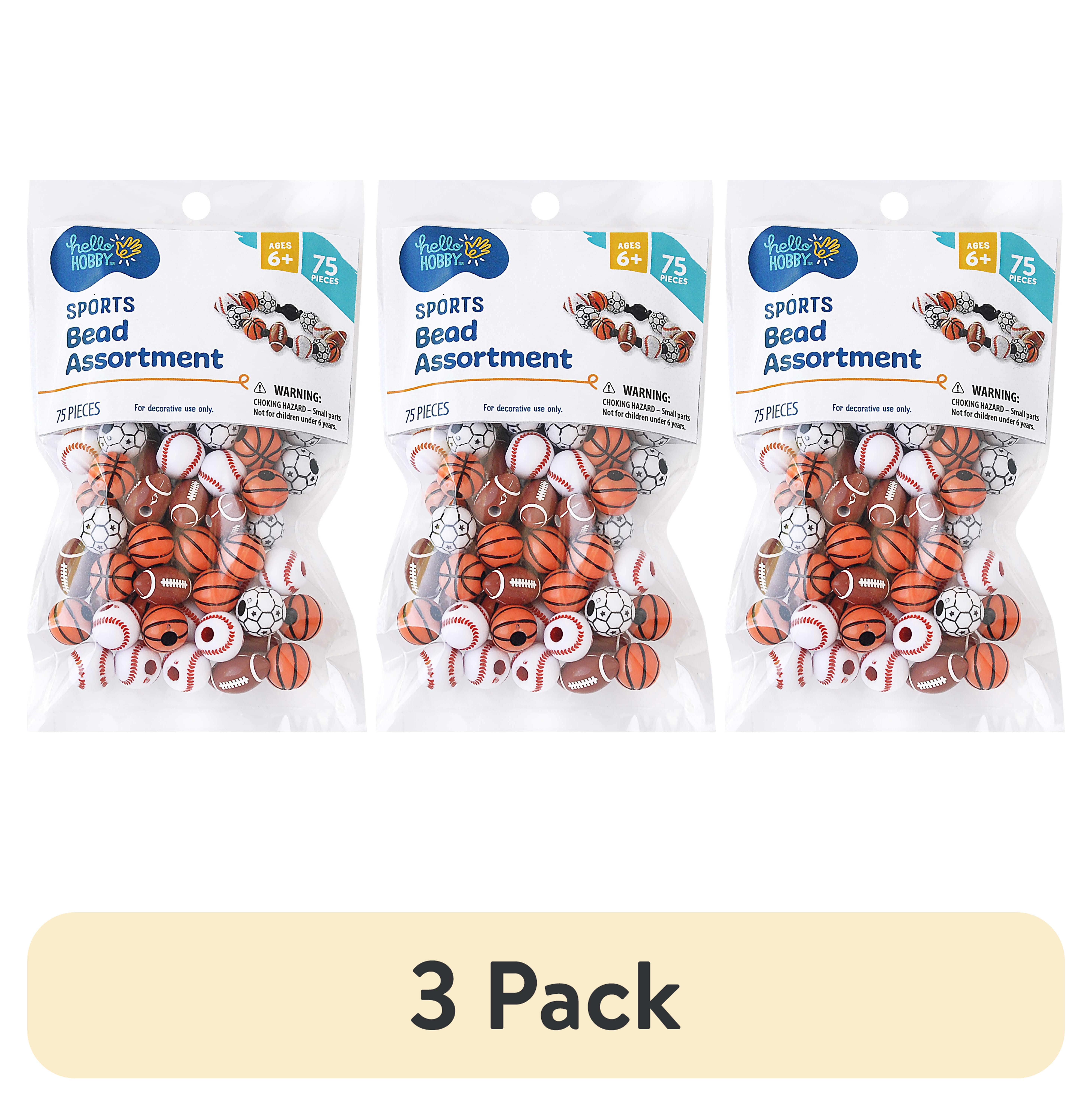(3 pack) Hello Hobby Sports Bead Assortment, 75 Pieces