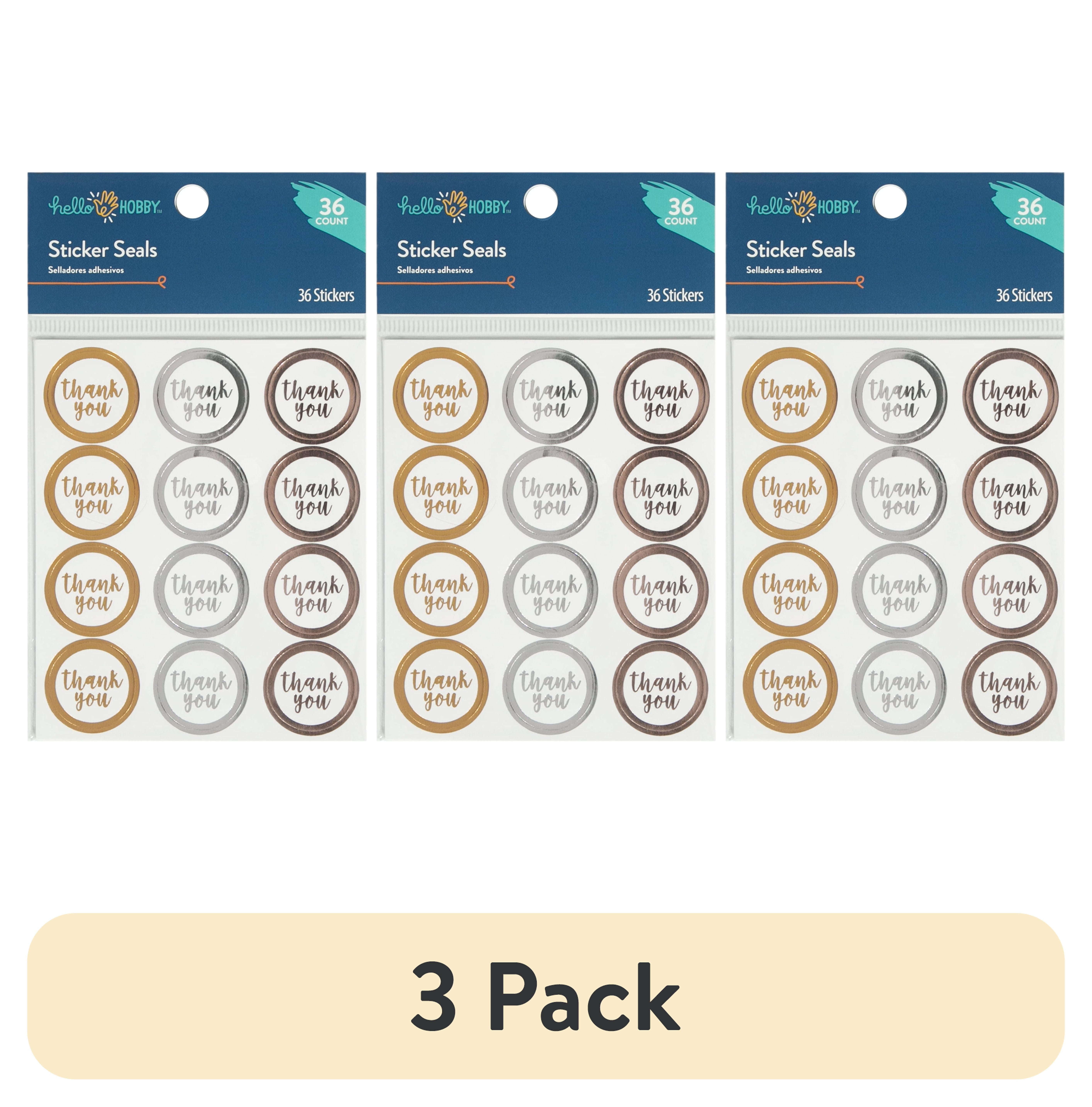 (3 pack) Hello Hobby Sticker Seals, White with Foil Trim, Thank You, 36 Piece