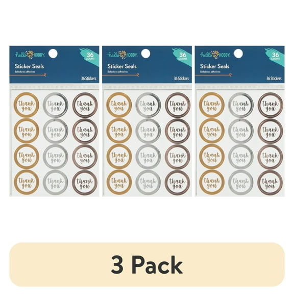 (3 pack) Hello Hobby Sticker Seals, White with Foil Trim, Thank You, 36 Piece