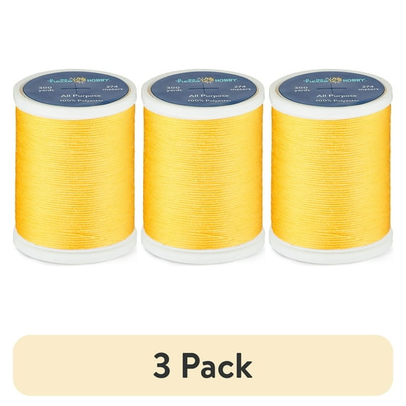(3 pack) Hello Hobby Sunflower Yellow 100% Polyester All Purpose Thread, 300 Yards