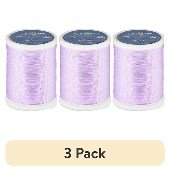 (3 pack) Hello Hobby Sweet Violet 100% Polyester All Purpose Thread, 300 Yards