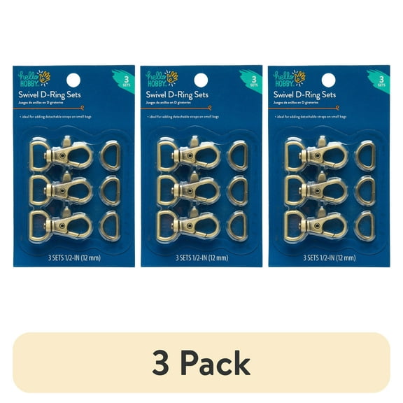 (3 pack) Hello Hobby Swivel Metal Hook & Loop D-Ring, Gold, 3 Piece Set