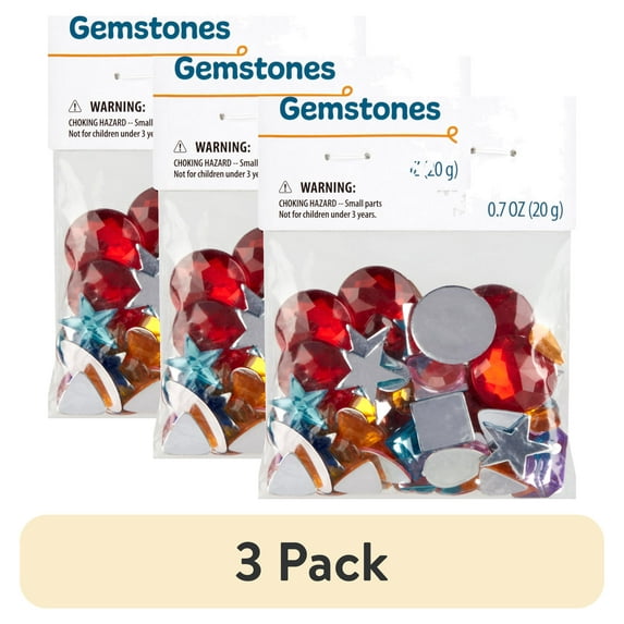 (3 pack) Hello Hobby Loose Gems for Crafting, Synthetic Round Rhinestones, Assorted Shapes & Colors, 0.7 oz.