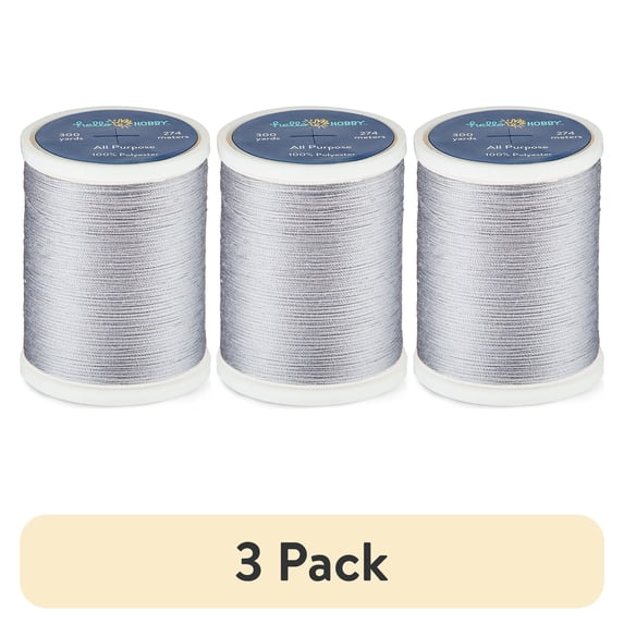 (3 pack) Hello Hobby Tin Gray 100% Polyester All Purpose Thread, 300 Yards