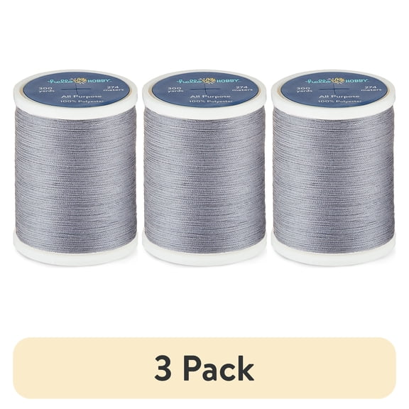 (3 pack) Hello Hobby Tin Gray 100% Polyester All Purpose Thread, 300 Yards