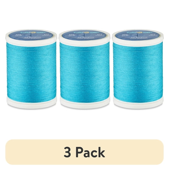 (3 pack) Hello Hobby Turquoise Blue 100% Polyester All Purpose Thread, 300 Yards