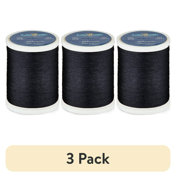 (3 pack) Hello Hobby Very Dark Gray 100% Polyester All Purpose Thread, 300 Yards