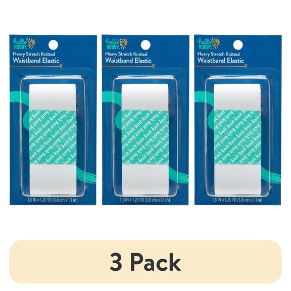 (3 pack) Hello Hobby White Waistband Elastic, 1.5 Inches x 1.25 Yards
