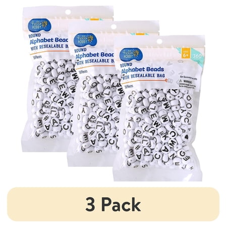 (3 pack) Hello Hobby - 10mm White Alphabet Beads with Black Letters - 360 Pieces - USHH119SVF073B