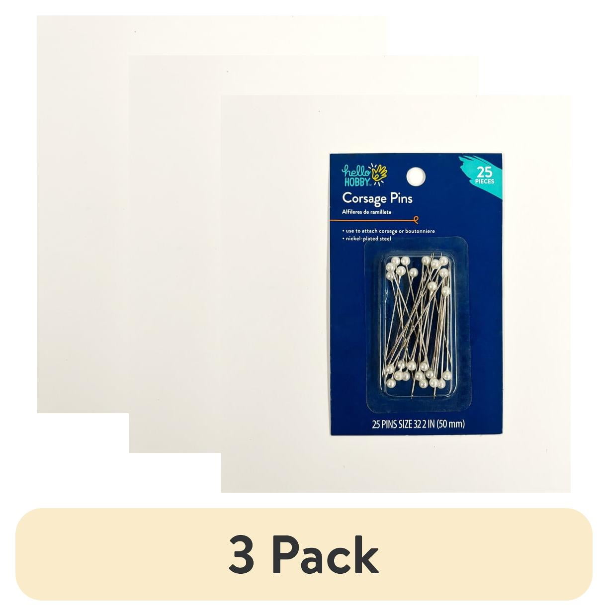 (3 pack) Hello Hobby White Pearlized Ballhead Pins Corsage 25 Count, Size 32, 38mm Long