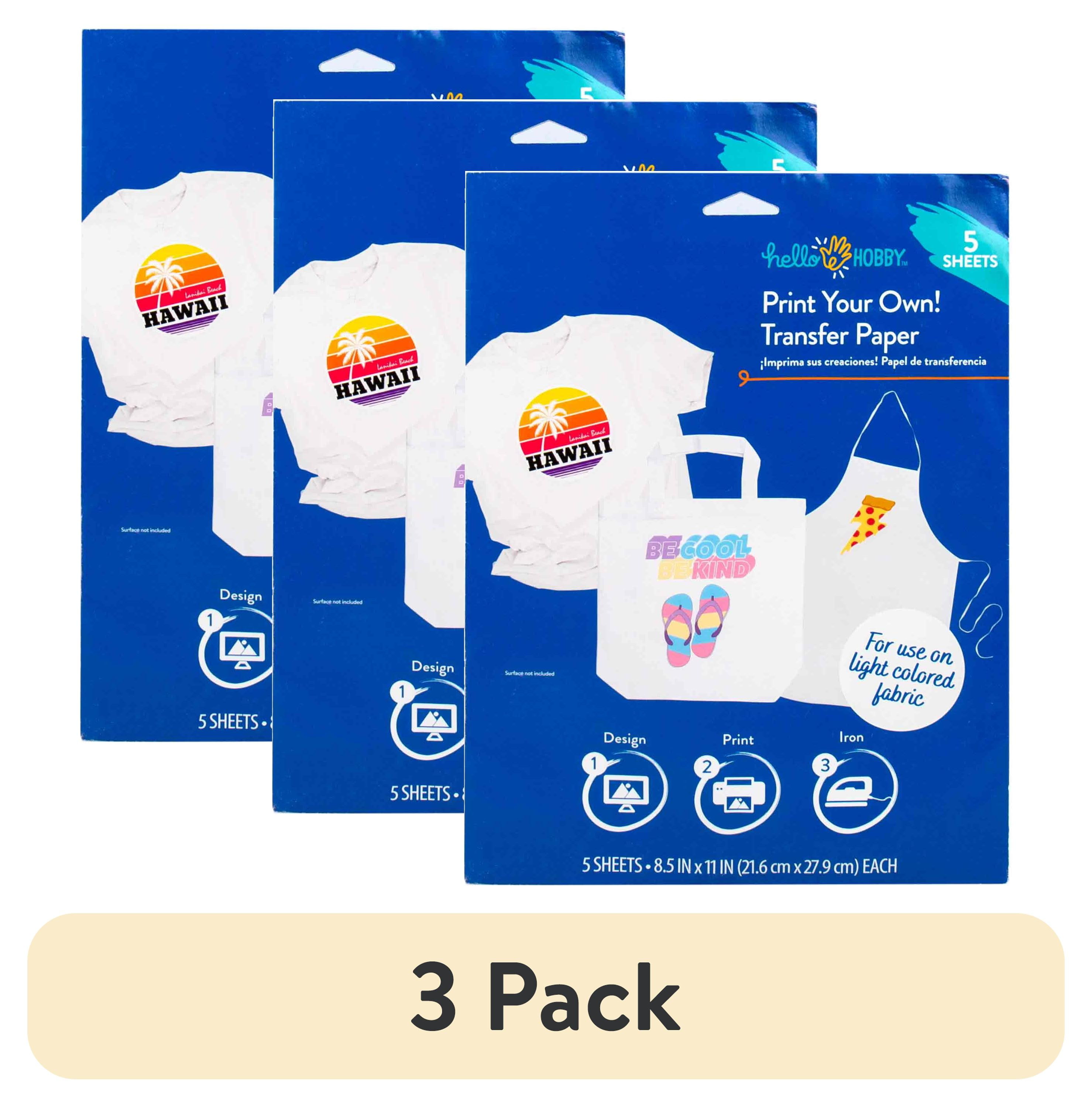 (3 pack) Hello Hobby White Print & Transfer Sheets for Light-Colored Fabrics, 8.5" x 11"