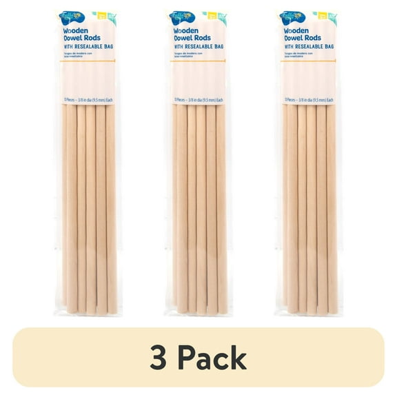 (3 pack) Hello Hobby Wood Dowels 3/8" x 12", Resealable Bag, 10-Pack