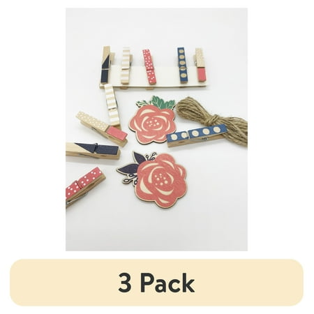 (3 pack) Hello Hobby Wood Pink Clothes Pin Flower, 13 Pieces, 1m Each - Art and Craft Adult, Unisex