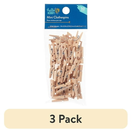 (3 pack) Hello Hobby Wood and Metal Clothespins, Brown and Silver, 50 Count