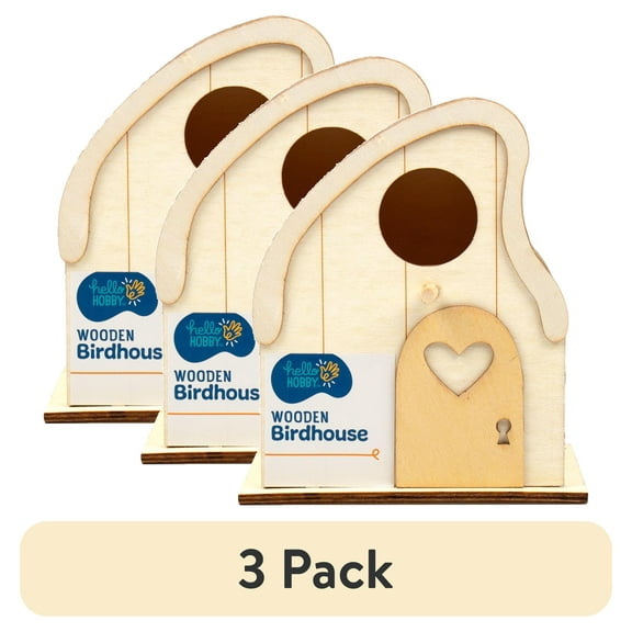 (3 pack) Hello Hobby Wooden Birdhouse