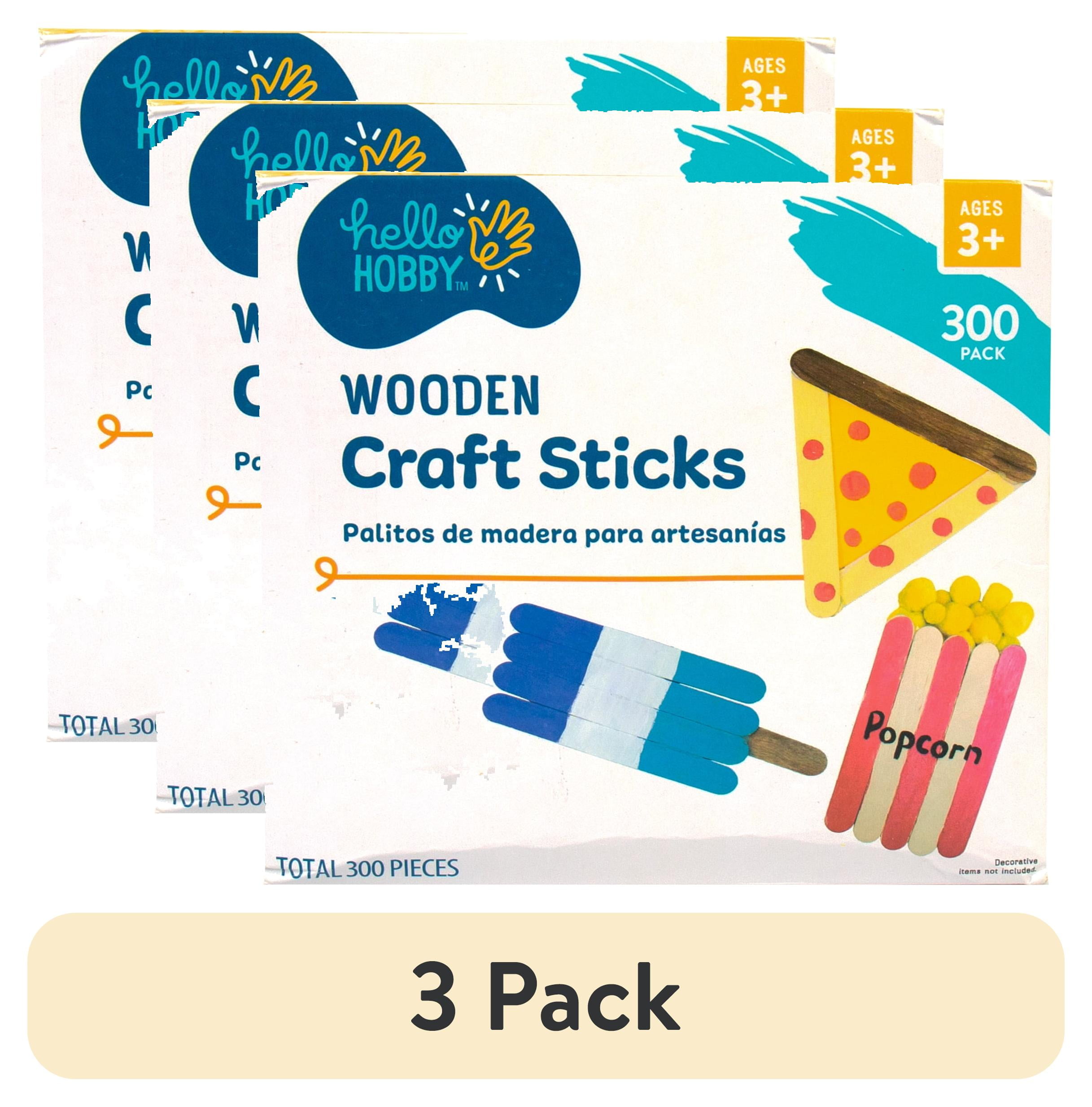 (3 pack) Hello Hobby Wooden Craft Sticks, 300-Pack