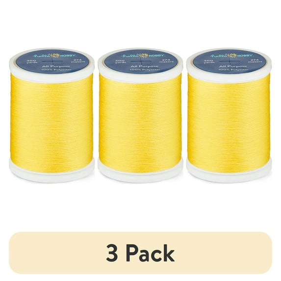 (3 pack) Hello Hobby Yellow Lemon 100% Polyester All Purpose Thread, 300 Yards