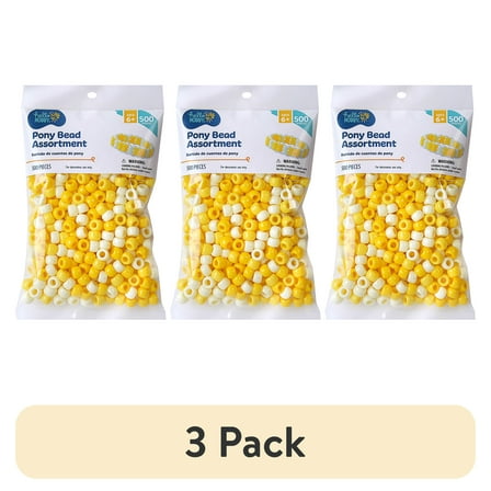 (3 pack) Hello Hobby Pony Bead Mix, Yellow, 500 Pieces, Plastic Craft Beads for Jewelry Making and DIY Projects