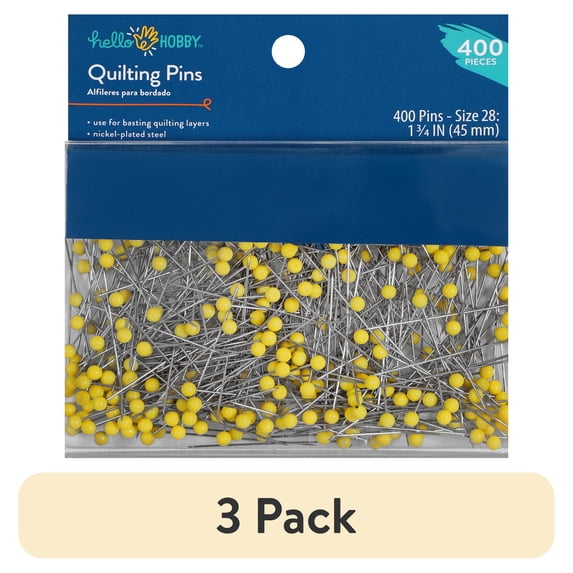 (3 pack) Hello Hobby Yellow Steel Quilting Pins, Size 28, 400 Count
