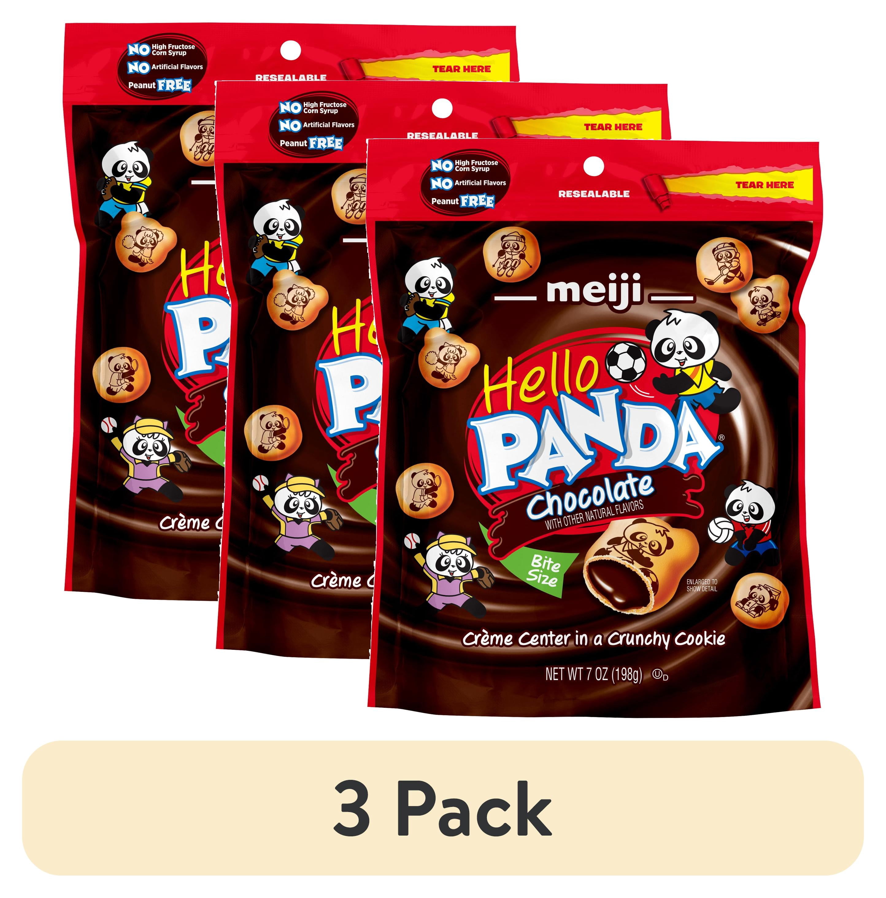 (3 pack) Meiji Hello Panda Chocolate Crème Cookies, Bite-Sized Kids Snack, 7oz Resealable Pouch