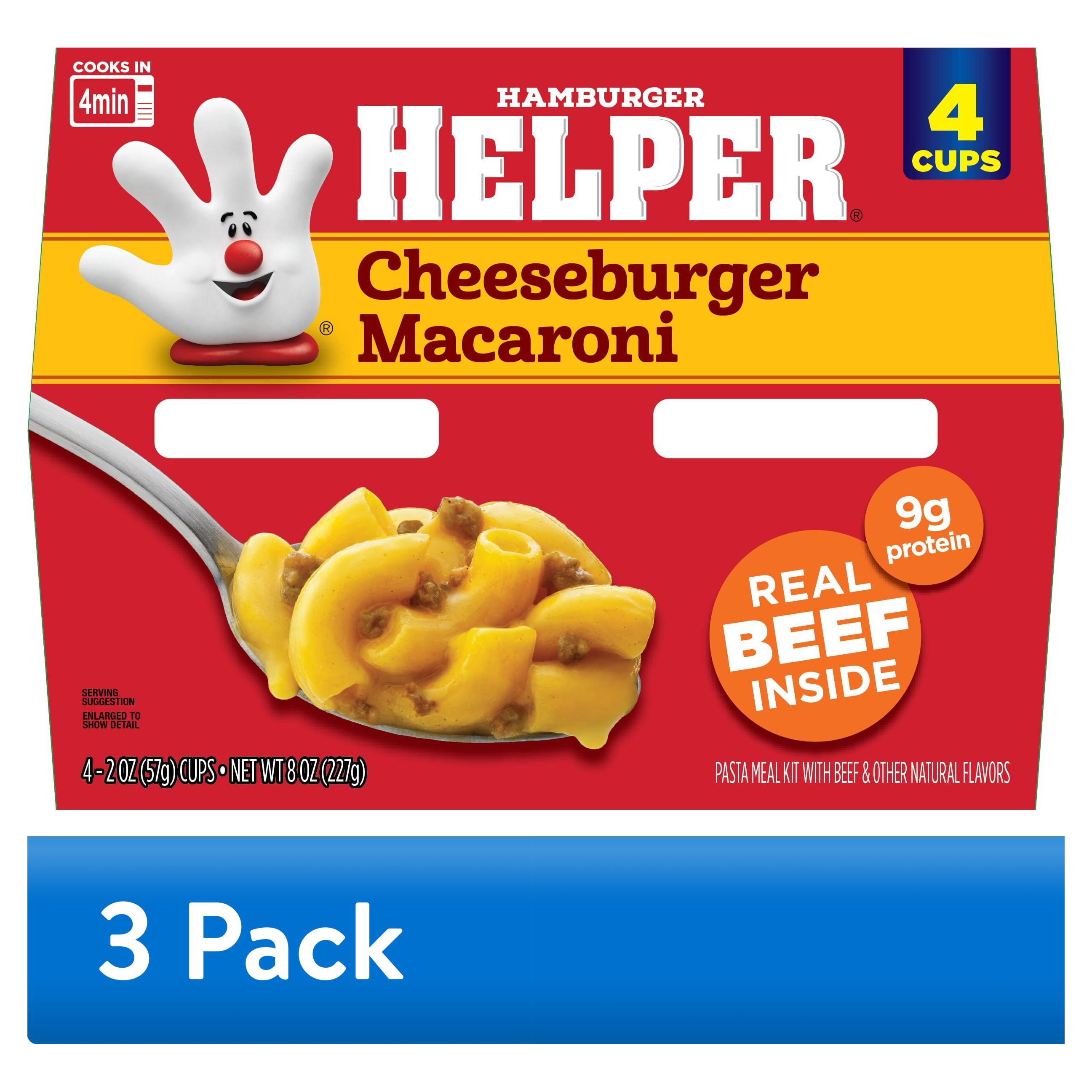 (3 pack) Helper Cheeseburger Macaroni Pasta, 8 Oz (4 Pack) Microwave Cup