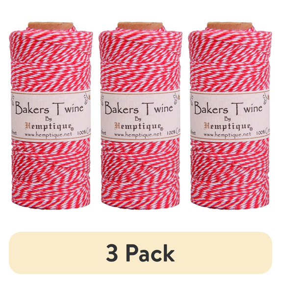 (3 pack) Hemptique Bakers Twine - Red and White, Single Spool