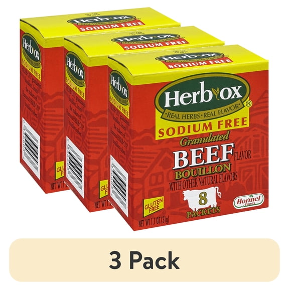 (3 pack) Herb-Ox Sodium Free Granulated Beef Bouillon, 8 Ct, 1.1 Oz
