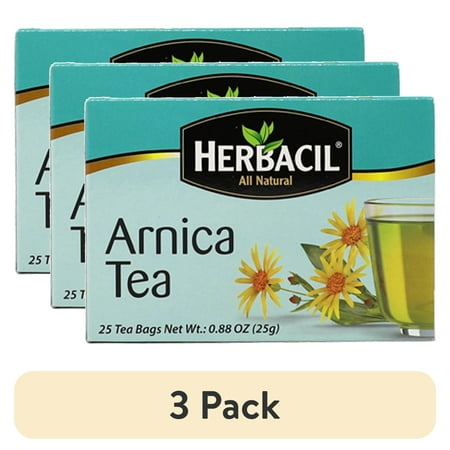 (3 pack) Herbacil Arnica Herbal Tea Bags, All Natural, Caffeine Free, Net Content 25 Count, 0.88 Box
