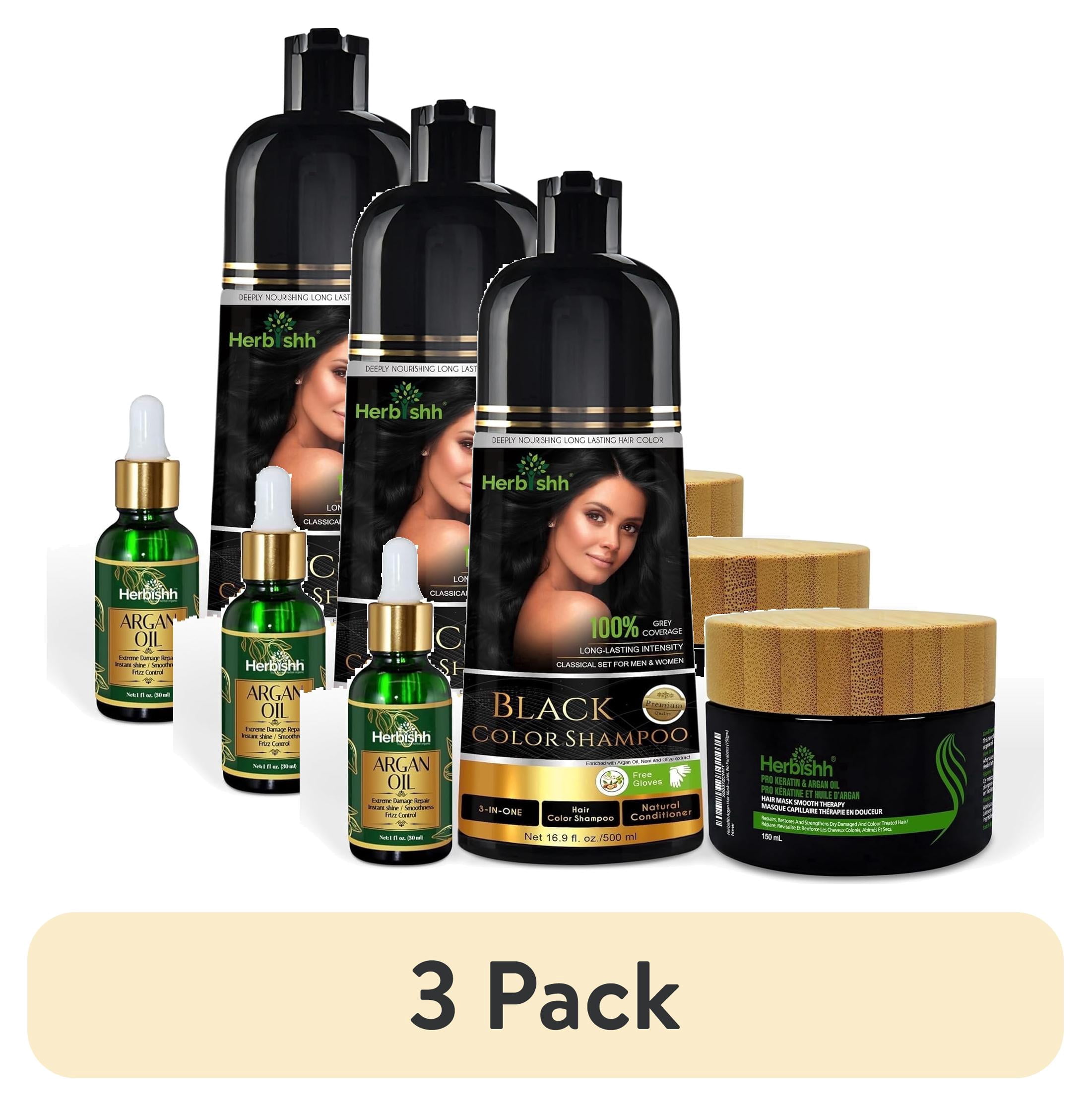 (3 pack) Herbishh After Color Combo- Hair Color Shampoo, Hair Mask & Argan Oil - Hair Straightening, Shine, and Protection for Men and Women (Black)