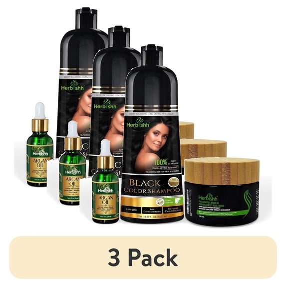 (3 pack) Herbishh After Color Combo- Hair Color Shampoo, Hair Mask & Argan Oil - Hair Straightening, Shine, and Protection for Men and Women (Black)